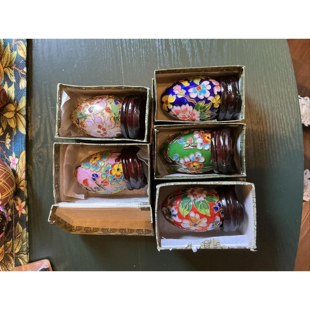 Vintage Group Of 5 Multicolor Cloisonné 2.5